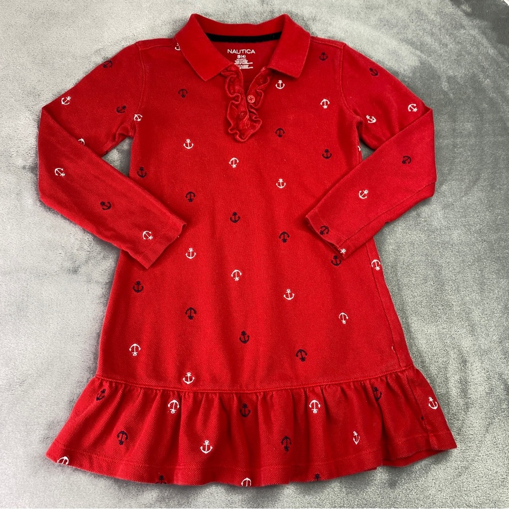Nautica Red Long Sleeve Polo Dress Size Small 4